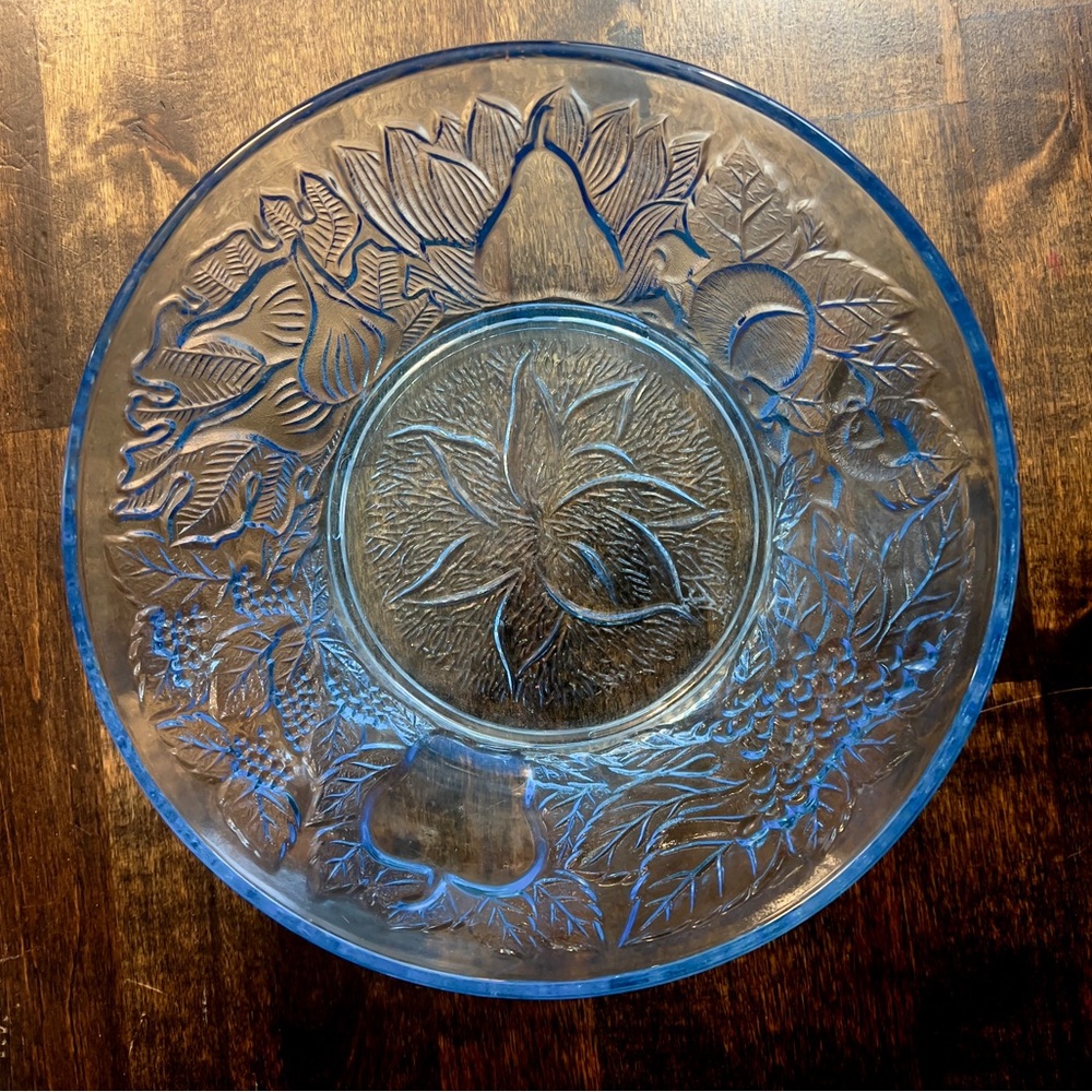Blue KIG Indonesia ‘Della Robbia’ Pressed Glass Serving Bowl Fruit Salad